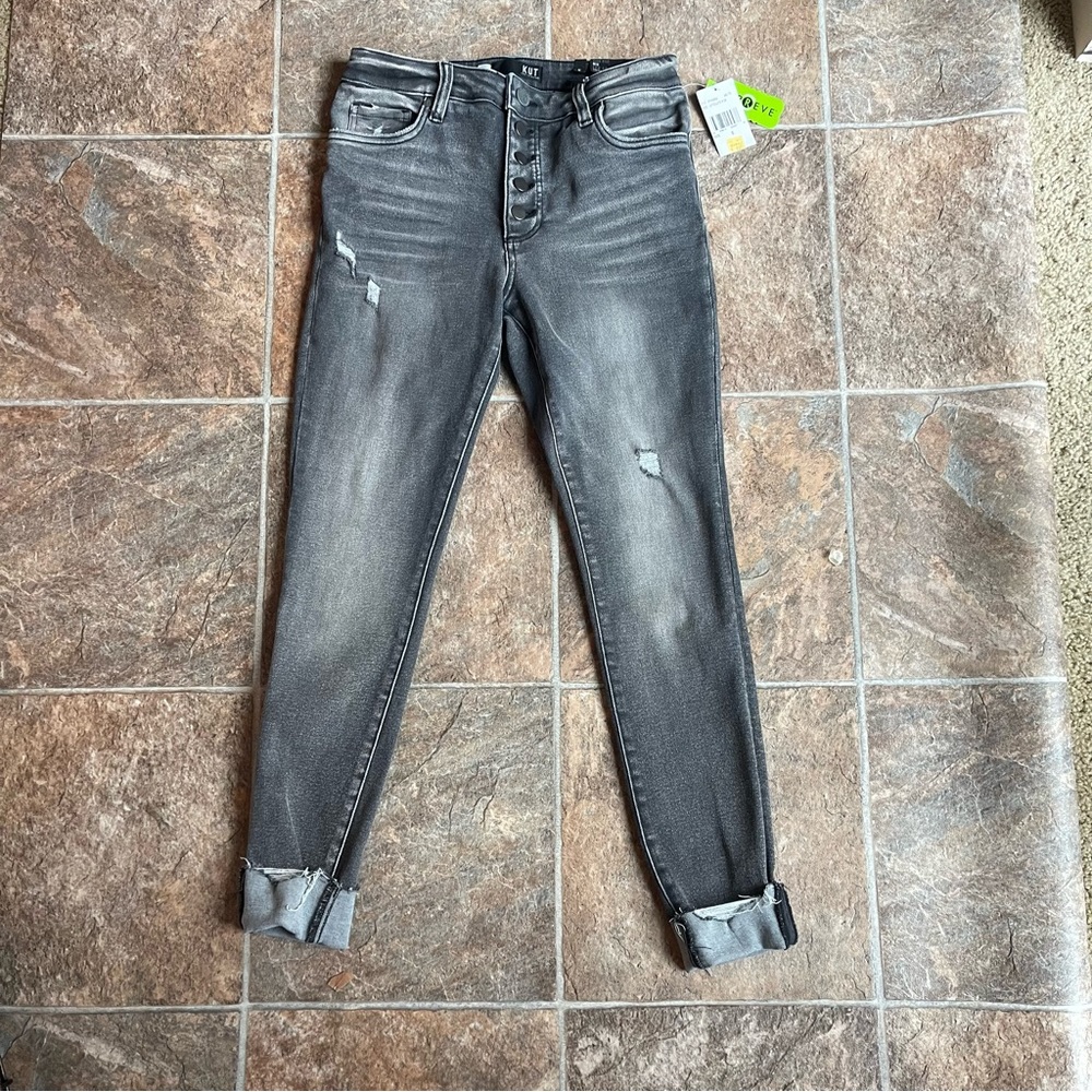 Kut from the Kloth, high waisted, skinny jeans, gray distressed, Sz 6. V…